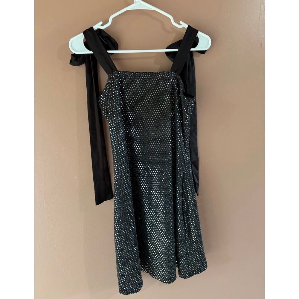 Cider Sparkly Rhinestone Party Mini Dress with Bow Shoulder Strap Ties